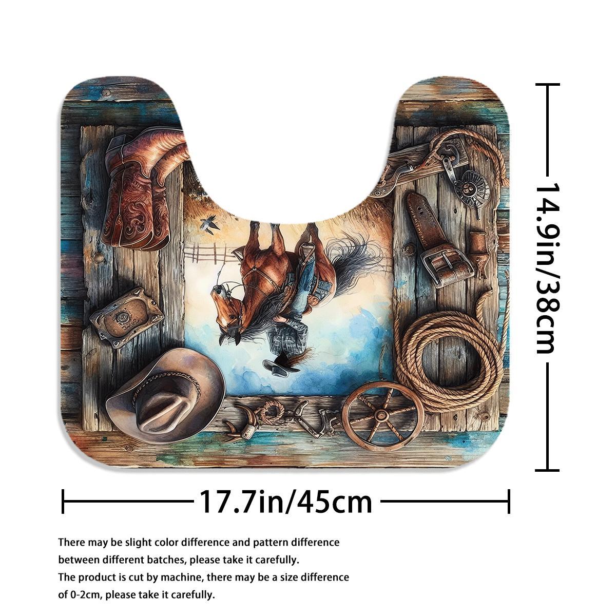 Cowboy & Horse Pattern Bathroom Decorations, 4 Counts/set Including Shower Curtain & Toilet Lid Cover & Mat & U-shaped Mat, Bathroom Accessories, Shower Curtain Sets