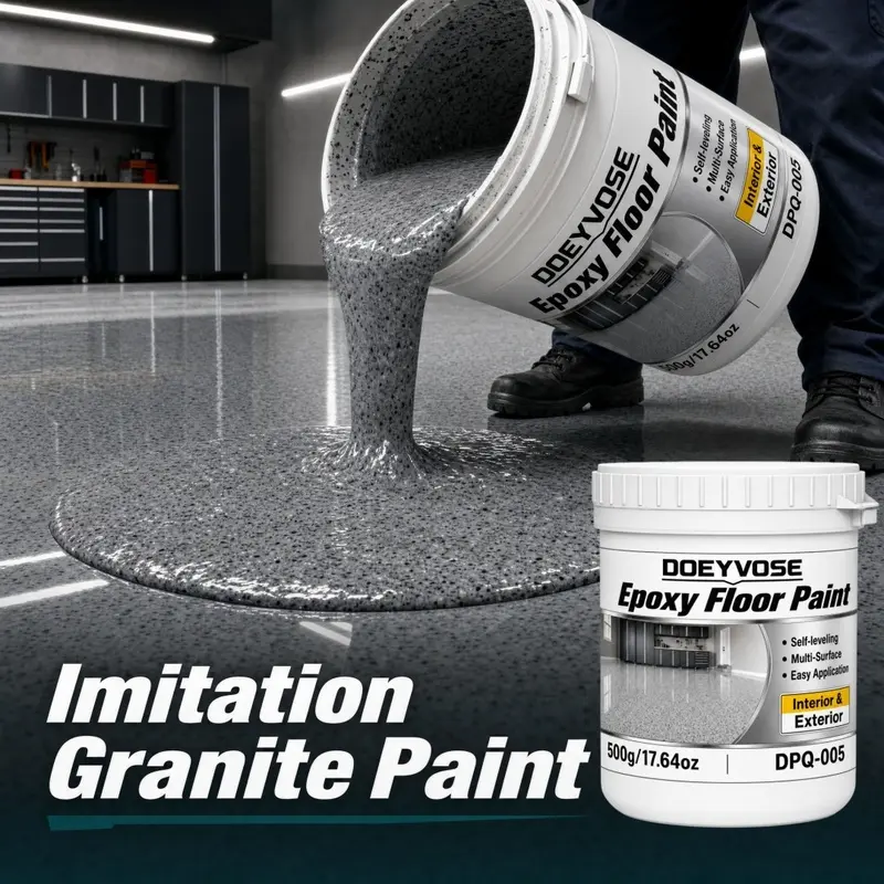 [DOEYVOSE] Gray White Granite Epoxy Floor Coating, Self-Leveling High-Gloss Anti-Slip Stone Pattern Marble Effect, Resists Heavy Equipment and Scratches, for Gym Floor, Workout Area, Yoga Studio, Indoor