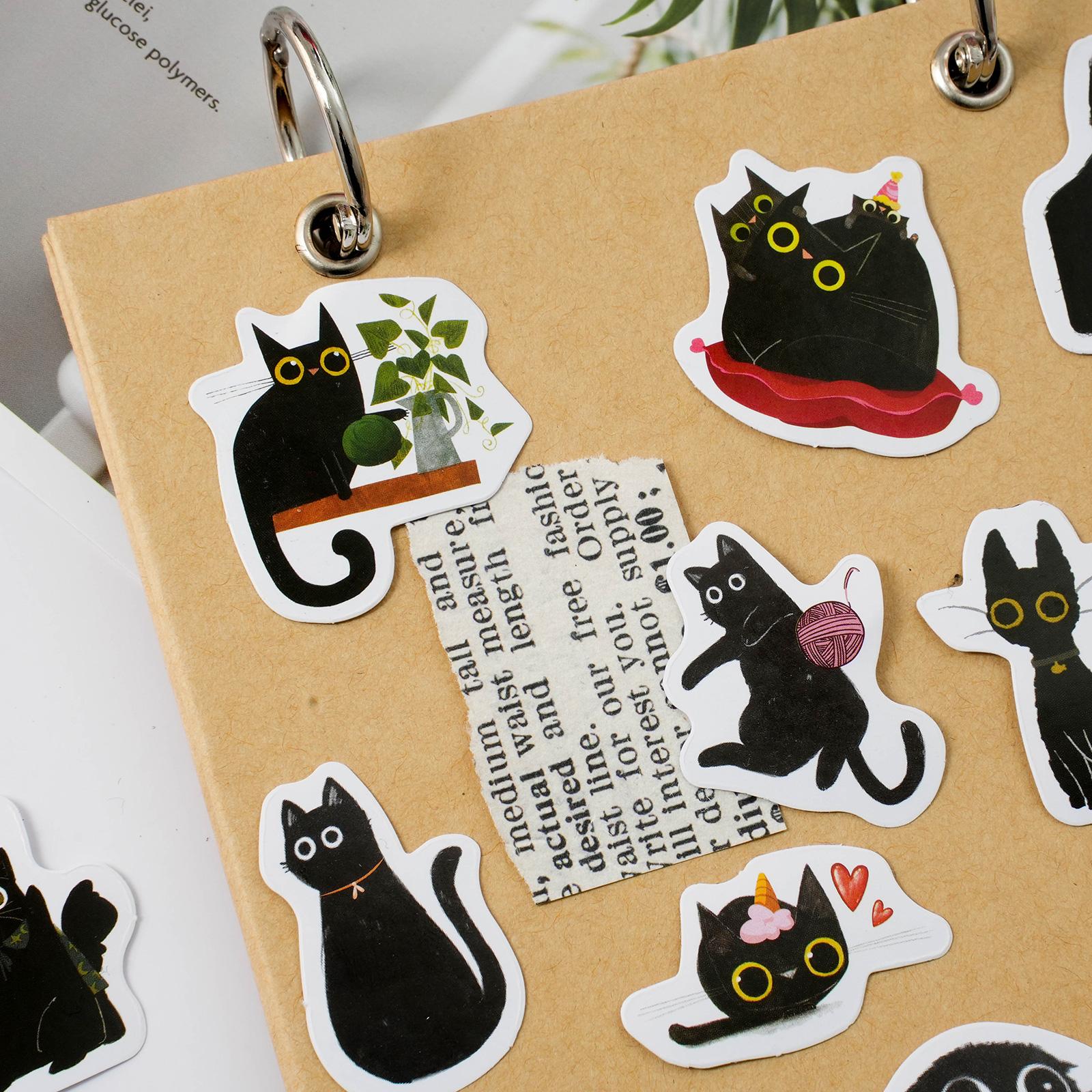46 Sheets Cartoon Black Cat Stickers, Cute Pet Handbook DIY Stickers, Collage Student Gift, Sticker Cards