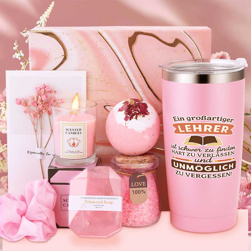 8pcs Pink Bath Gift Set for Women Bubble Bath Salt, Fizzy Bath Salt, Aromatherapy Spa Set, Birthday Self Care Gift for Back to School Teachers Day, Perfect Teacher Appreciation Gift