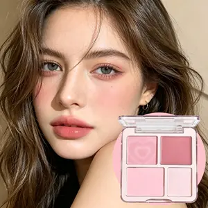 Four-Color Blush Highlighter Palette, Matte Contouring Shade with Brightening Tone, High Pigment, Easy Blend, Suitable for All Skin Tones, Cheek Palette