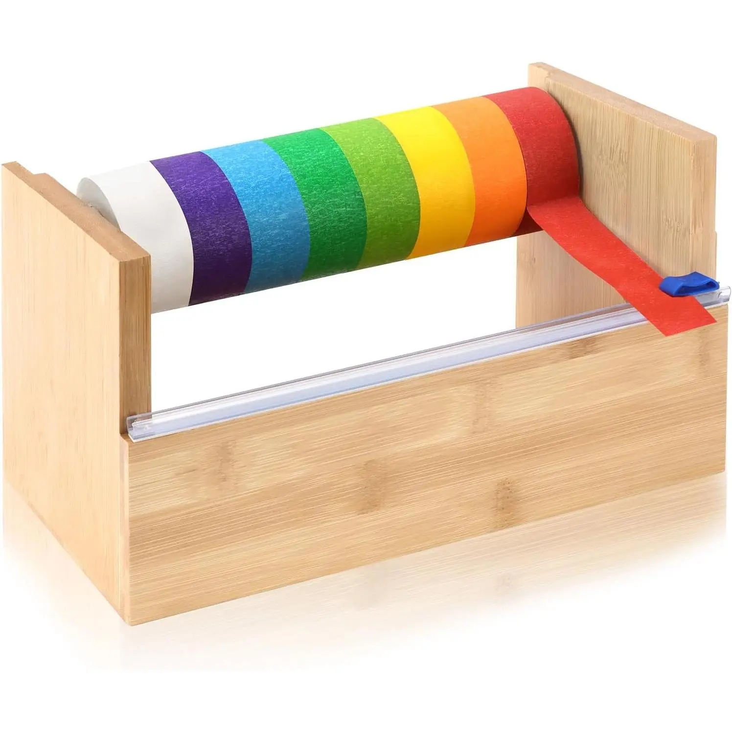 9.6" x 5.5" x 5" Wood Masking Tape Dispenser Craft Tape Dispenser Multi Roll Tape Dispenser Tape Cutter Dispenser Tape Stand Holder Tape Roll Holder for Kids Painting Kitchen Classroom Office Gifts