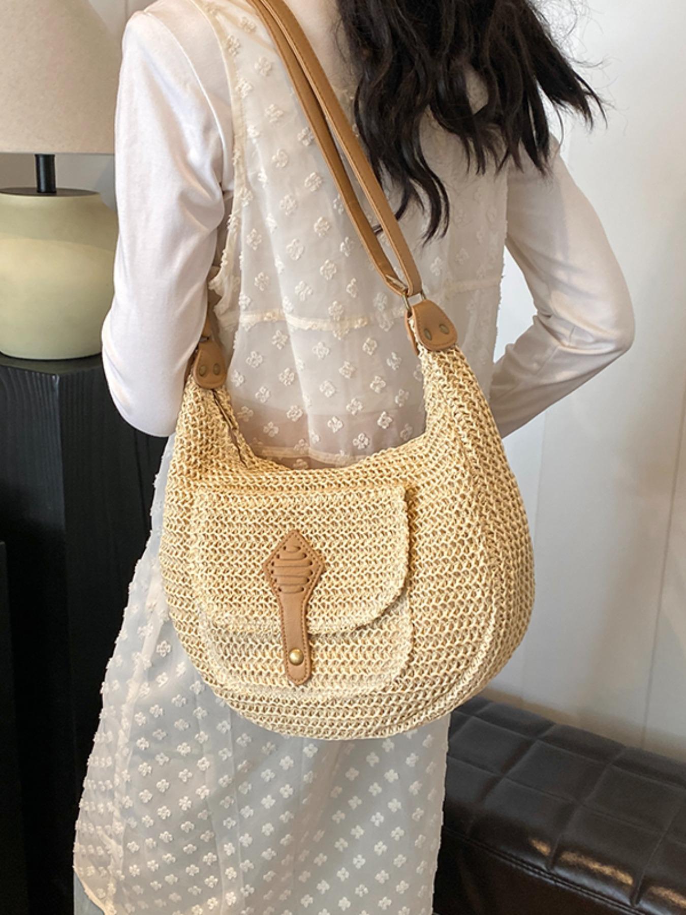 Women's Fashionable Straw Bag, Large Capacity Shoulder Bag for Daily Used, Casual Trendy Versatile High-quality Daily Commuting Bag, Girl Fashionable Shopping Bag, Elegant Commuter Bag