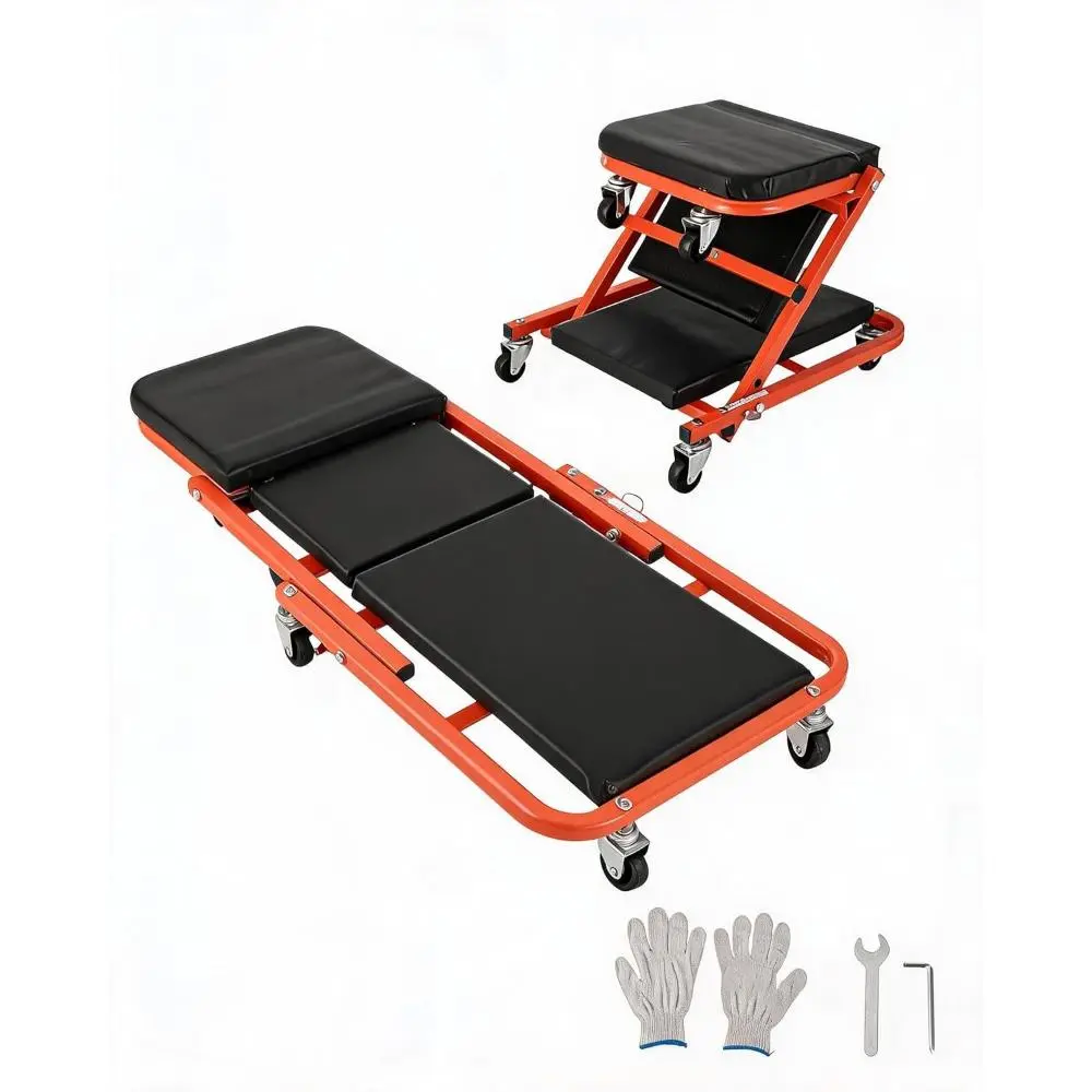 36-inch 2-in-1 Foldable Z-Creeper Seat with Wheels - Automotive Maintenance Tools, Steel Frame, Ergonomic Low-Profile Design, Extra-Long Seat, 360° Swivel Casters, 330 LBS Capacity, Folds Flat, Ergonomic Carry Handle, Garage Work for DIY Enthusiasts