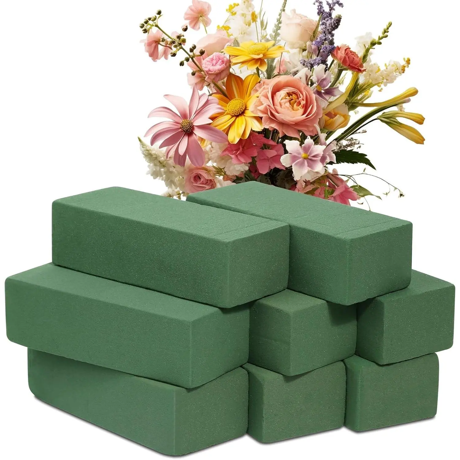 Floral Foam Blocks - 7.8"l x 3.5"w x 2.4"h Large Wet & Dry Green Foam, High Water Absorption for Floral Arrangements, Outdoor Weddings, Mobile Phone Accessory Display Selfie Accessory Craft Supply, Business Flowers