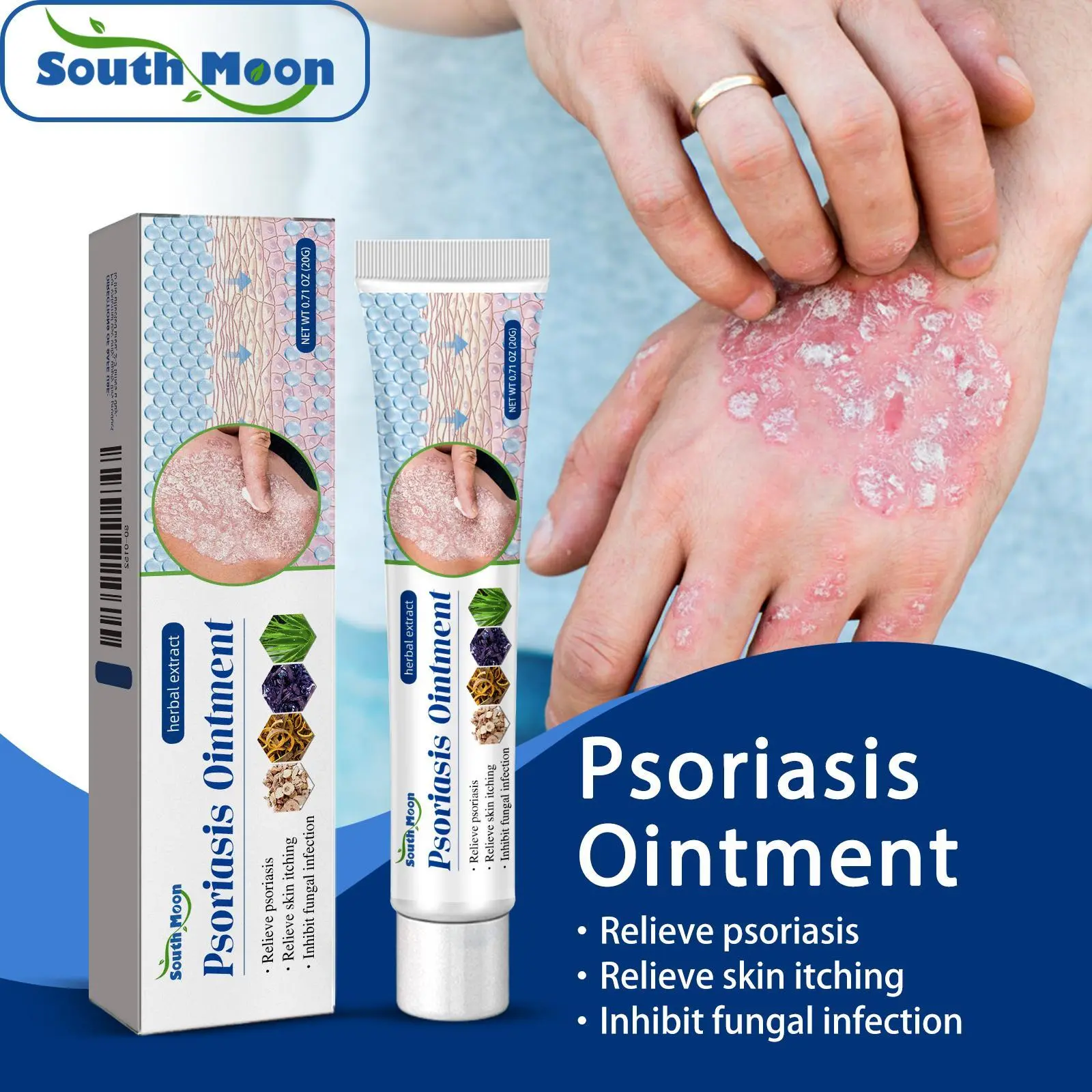 Natural Herbal Psoriasis Cream, 20g Body Moisturizer for Eczema & Dermatitis, Instant Itch Relief, Anti-Fungal Treatment, Healing Soothing for Skin Redness & Peeling