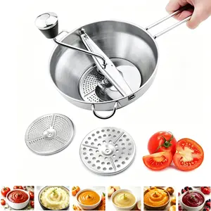 Stainless steel jam machine, manual food grinder, supplementary food sauce masher, equipped with 3 millstones, designed by hand rotation, suitable for making ketchup, applesauce, mashed potatoes, baby supplementary food, home cooking