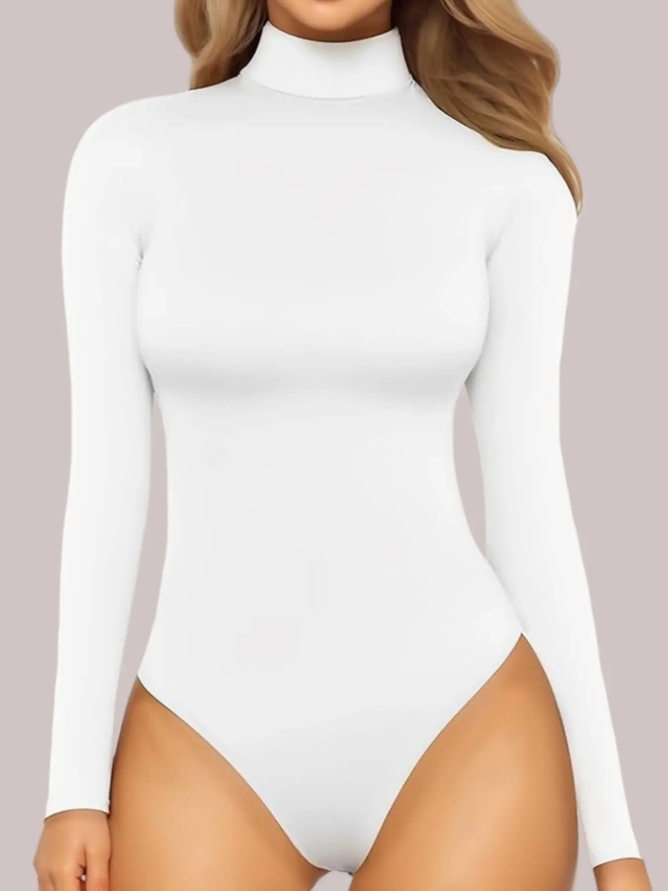 Thermal Warm High Neck Long Sleeve Bodysuit For Women, Stretchy Solid Color Base Layer Top, Tummy Control Waist Slimming Body Shaper, Soft Breathable One‑Piece Jumpsuit, Cold Weather Layering Essential For Daily Street Casual Outfit