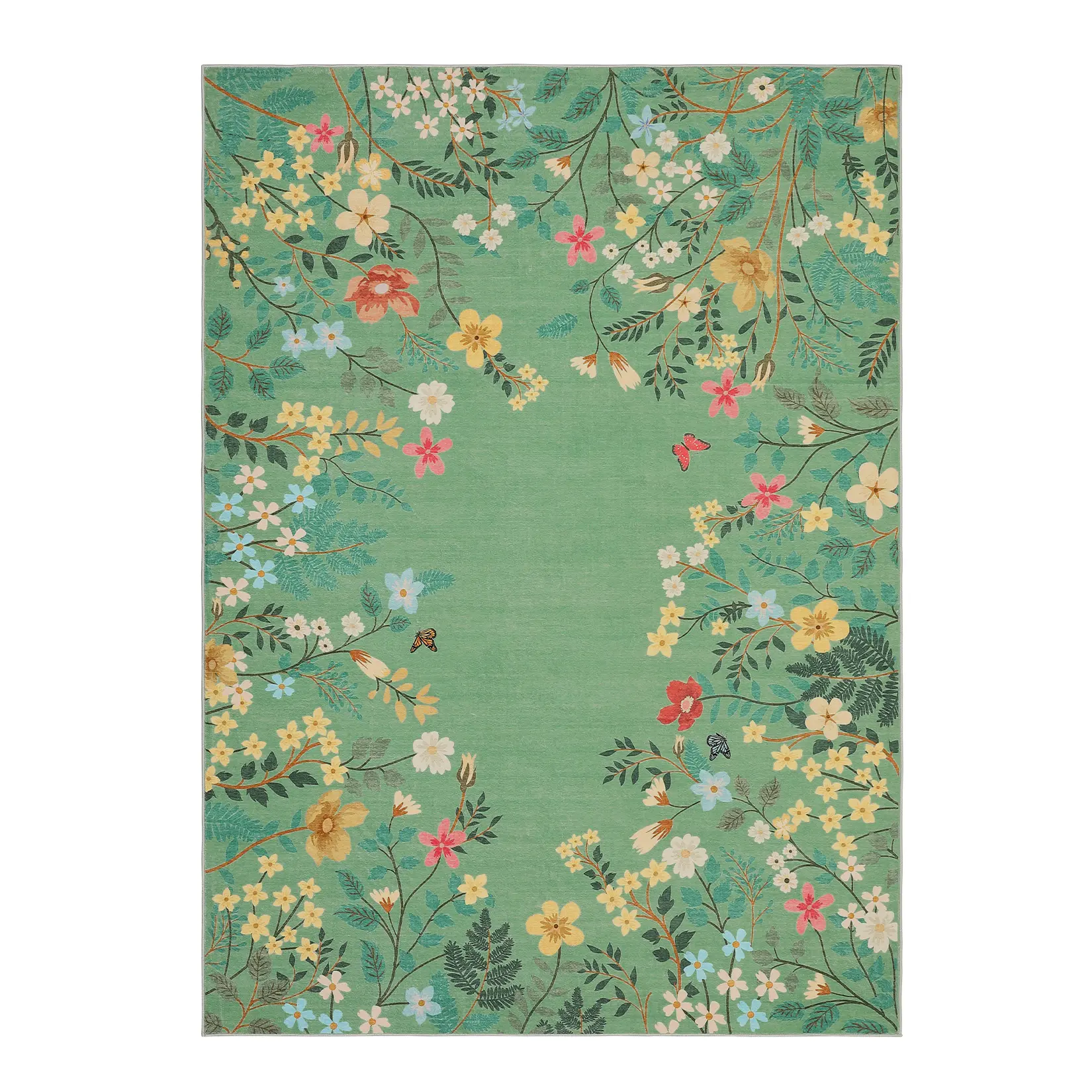 Non-Slip Soft Black Botanical Area Rugs for Living Room, Non-Shedding Large Bedroom Rug, Ultra-Thin Stain Resistant Floor Carpet for Dining Table
