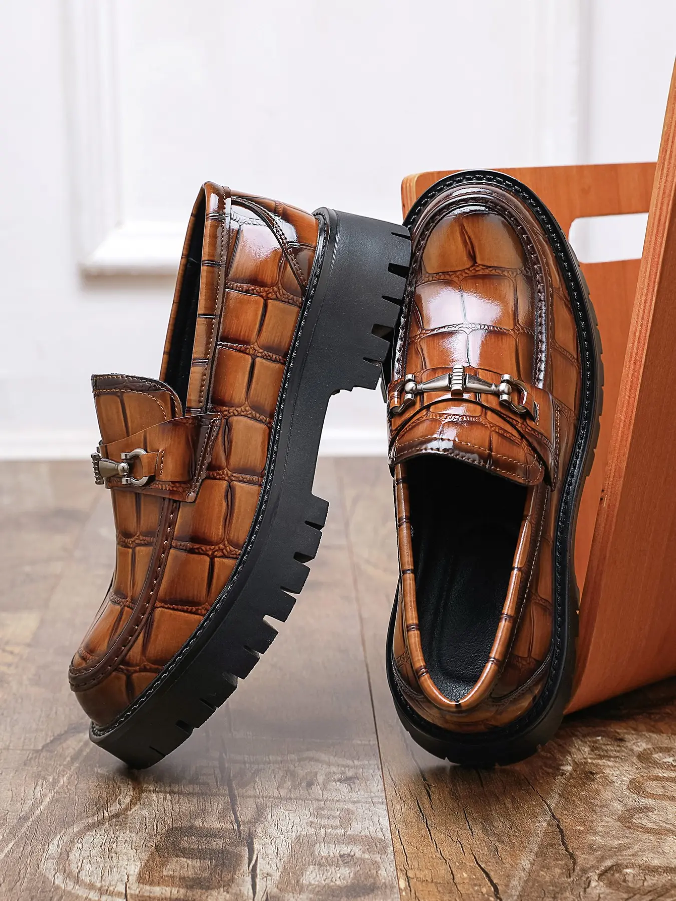 Men's Loafers PU Leather, Rubber Sole, Casual Style, All Seasons, Invisible Heel, Shock Absorption, Non-Slip, Business & Leisure