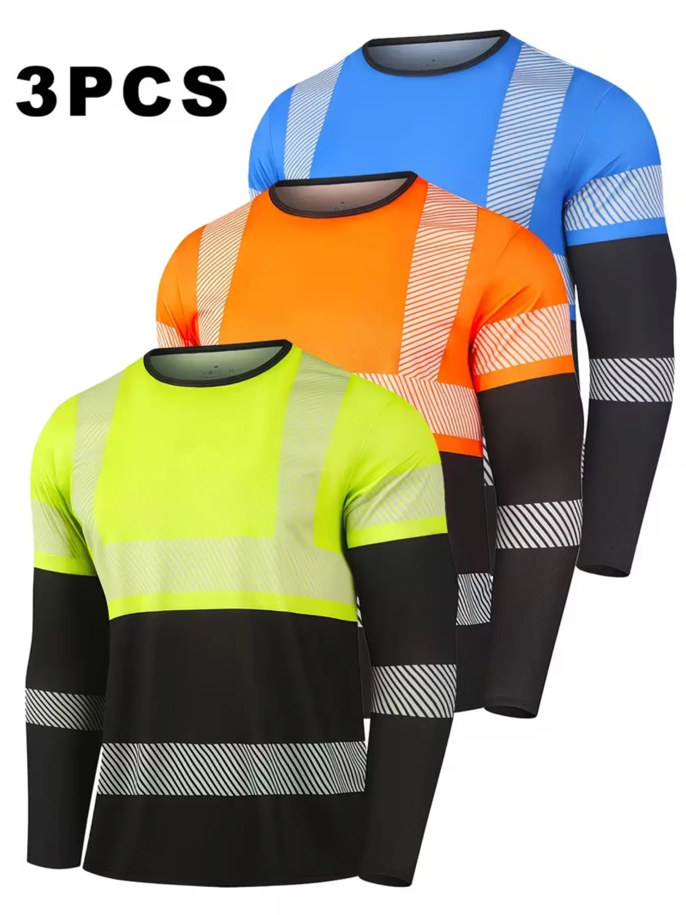 3-Pack Men's Casual Long Sleeve T-Shirts, Breathable Workout Shirts, 3D Print, Breathable Fabric, Outdoor Sports, Durable Material, Breathable Gym Shirts
