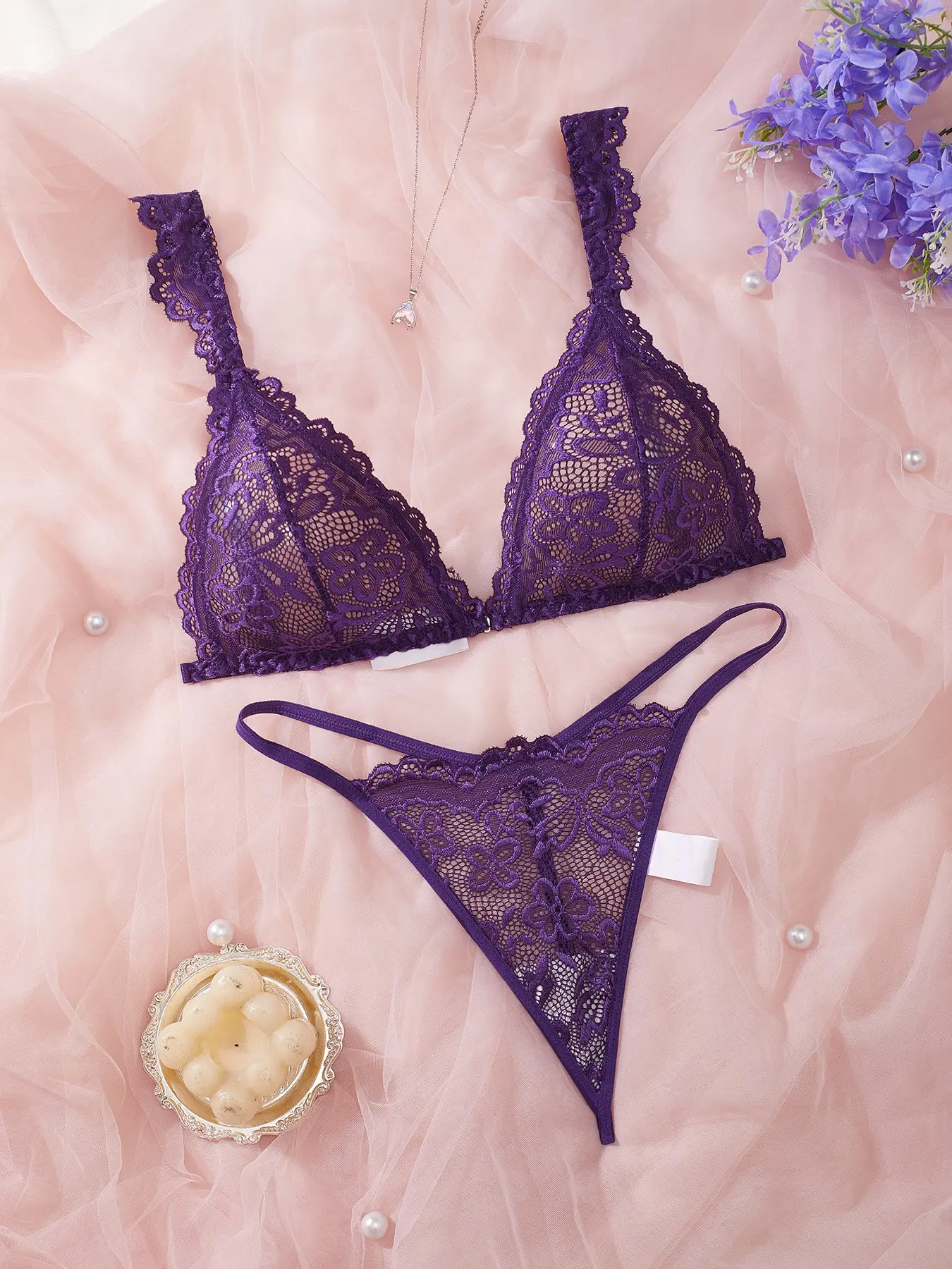 Women's Sexy French Lace Push-Up Bra Set, Comfortable Breathable Transparent Lingerie, All-Season Daily Wear Underwear Combo, Underwear Sets