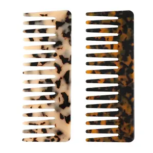 2 Pack Wide Tooth Large Hair Detangling Comb, Cellulose Detangler Combs for Women Thick Curly Wavy Wet Dry Hair, Tortoise Shell & Ivory