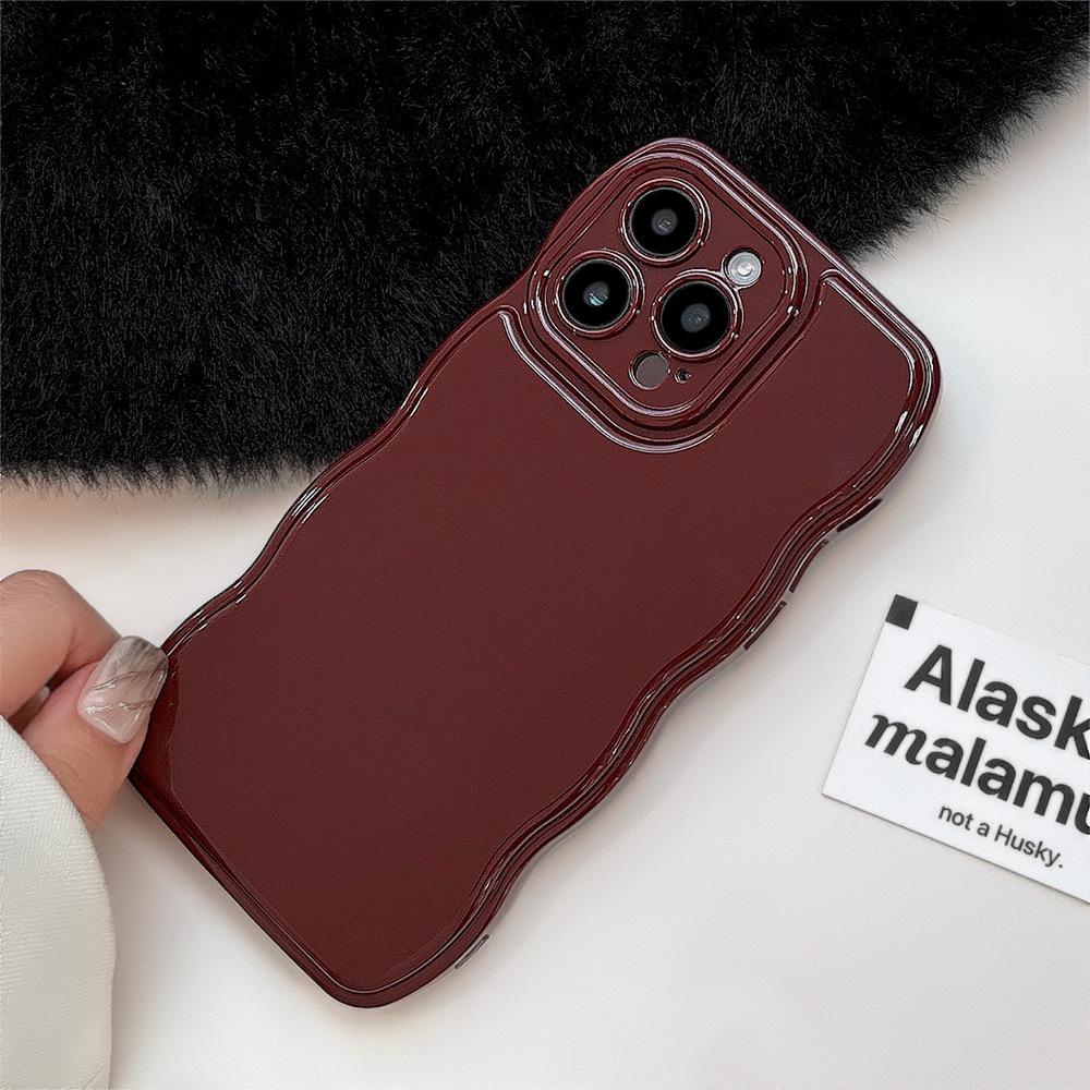 Retro Wine Red Wavy Phone Case For iPhone 17 16 15 14 13 12  Pro Max  Woman Girl Soft Shockproof Bumper Back Cover