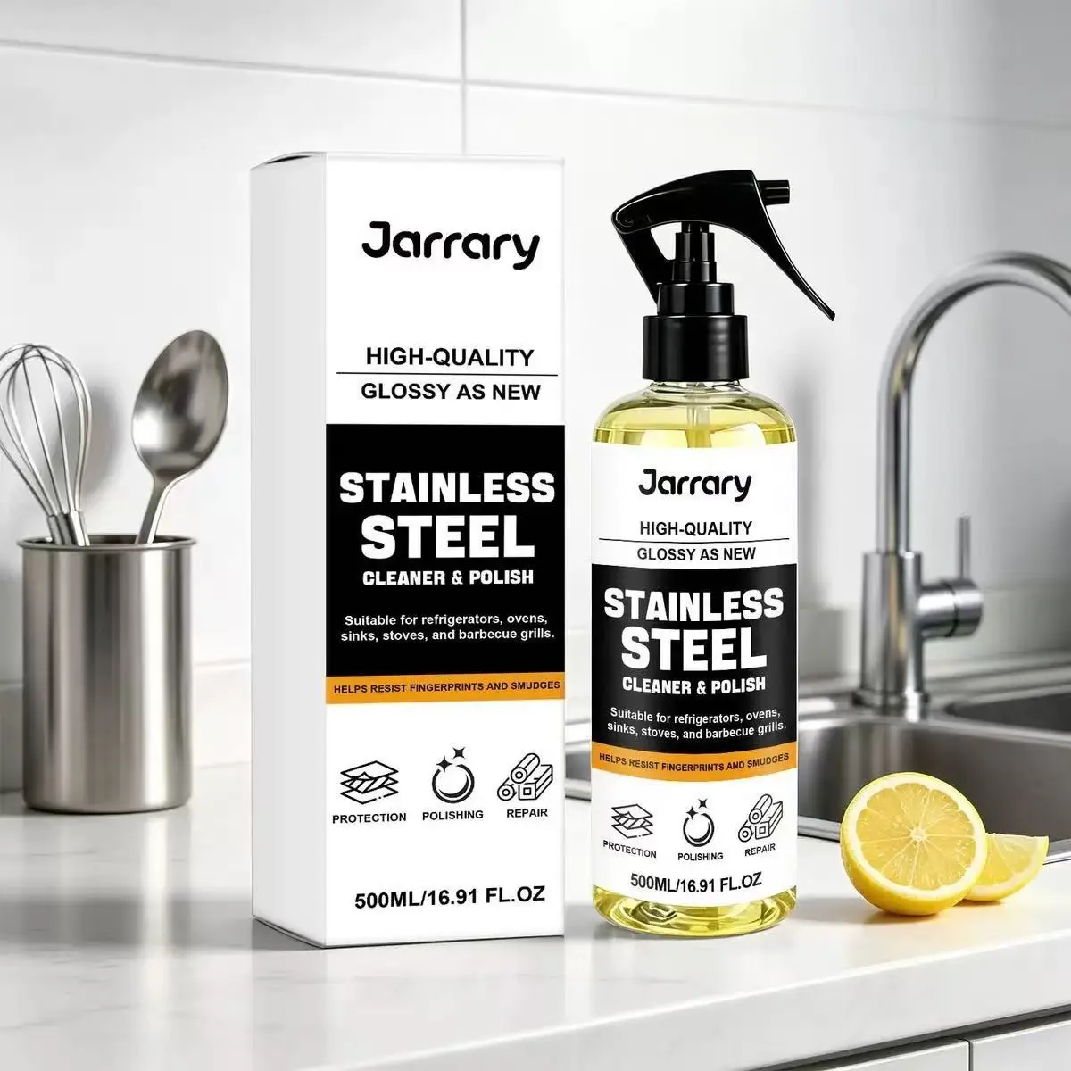 Jarrary Stainless Steel Polish Cleaner, Multi-Purpose Kitchen Utensil Surface Oil Stain Remover, Home Use Renovation Agent