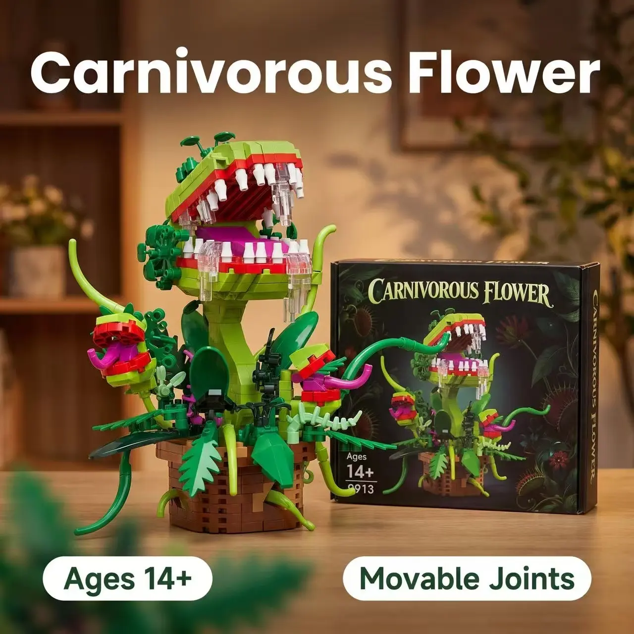 650pcs Venus Flytrap Building Blocks Set, Halloween Themed Carnivorous Plant Kit, DIY Desk Decor, Adult Stress Relief Toy, Holiday Collectible, DIY Collectible Model