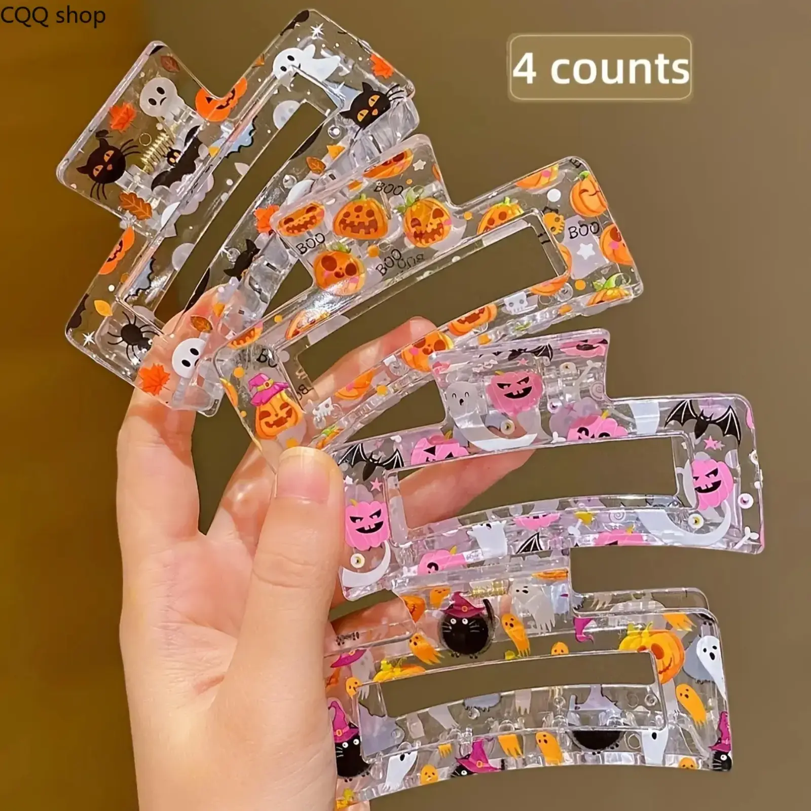 4PCS Halloween Hair Claw Clips for Women Girls, Cute Pumpkin Ghost Pattern Transparent Acrylic Hair Clips, Aesthetic Fall Kawaii Barrettes with Strong Hold Lightweight Design, Fun Hair Accessories for Halloween Party, Costume & Daily Styling