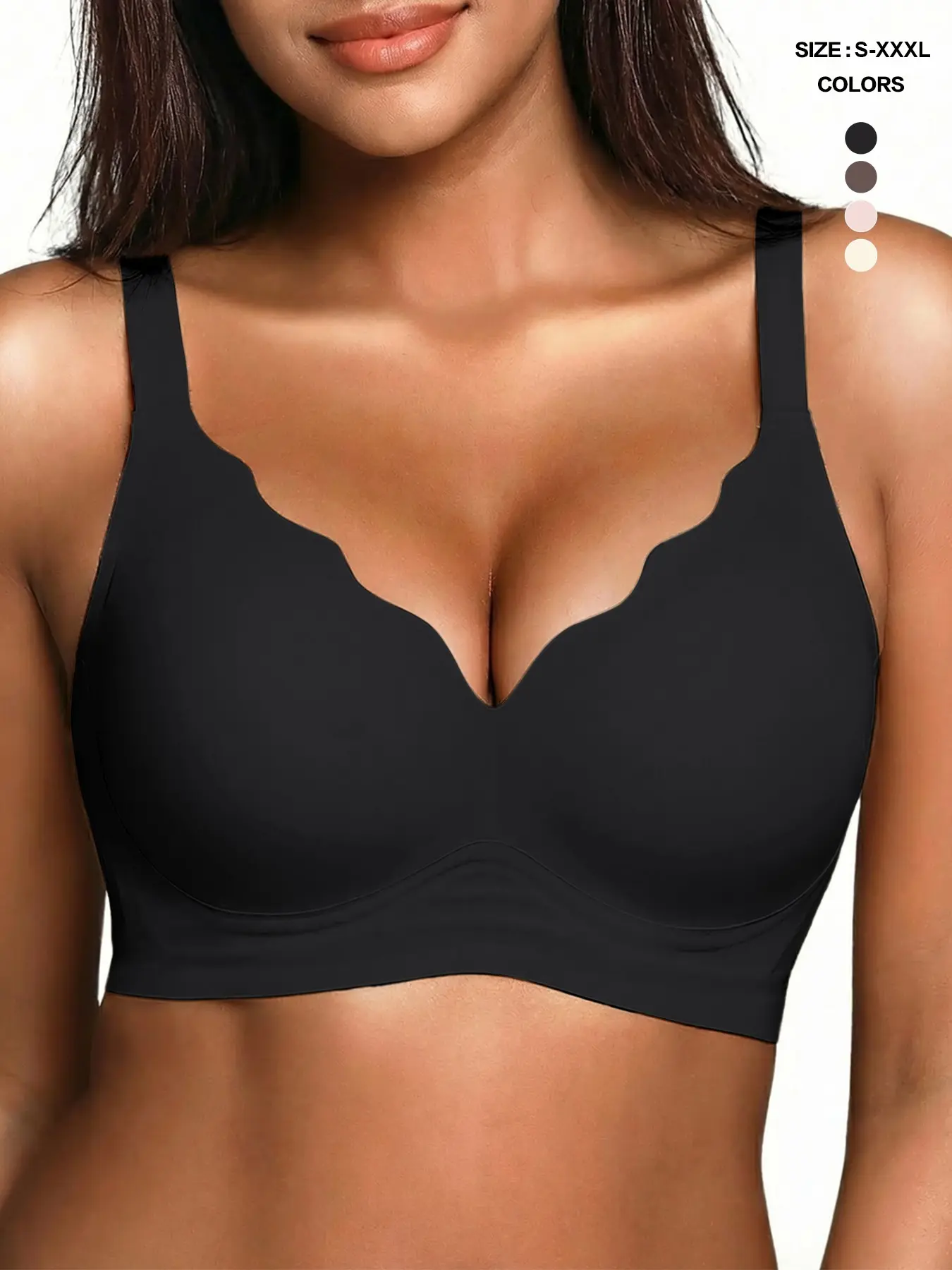 Women's Seamless Smooth Jelly Bra No Steel Cup Comfort Wave Hem Tee Bra, Medium Support Fitted Casual Bra for All Seasons