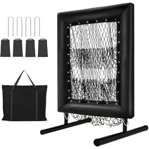 Portable Easy Setup Baseball Pitching Net Pro, 5 Height Adjustable, Trainer Net for Baseball & Softball with Zone Mark, 9 Hole, Ball, Home Plate & Pitching Rubber