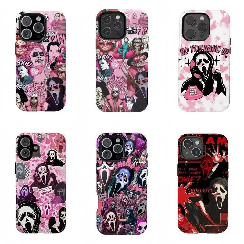 Pink Horror character, intense horror movie style, sturdy phone case Suitable for iPhone 17-11 Pro Max/Plus and  Samsung Galaxy S23-25