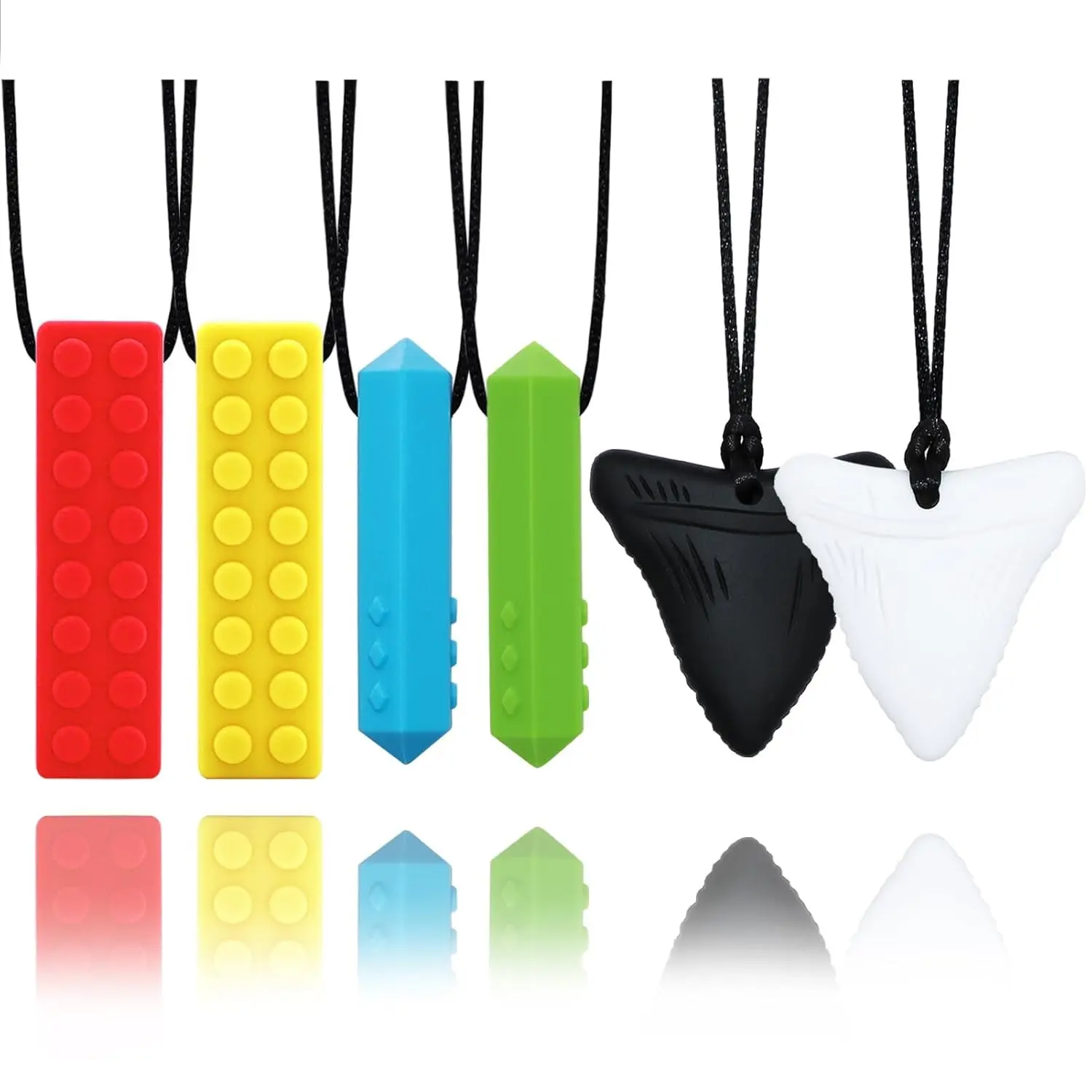 6 Pack Silicone Sensory Chew Necklaces for Sensory Kids, Boys and Girls with Autism ADHD SPD, Oral Sensory Chew Teething Fidget Toys for Adults Reduce Anxiety for Chewing Biting