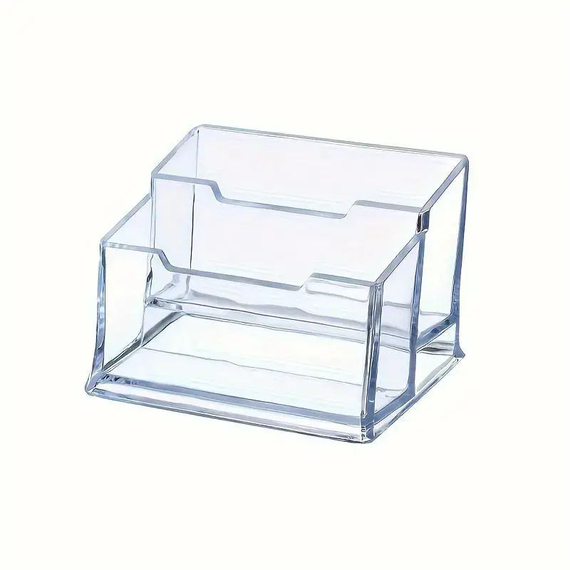 1pc Acrylic Business Card Holder, Card Desk Organizer, Desk Accessory, 2 Card Slots Business Card Display And Card Holder Storage Bag, Office And Front Desk Essential Desktop Supplies, Office Accessories