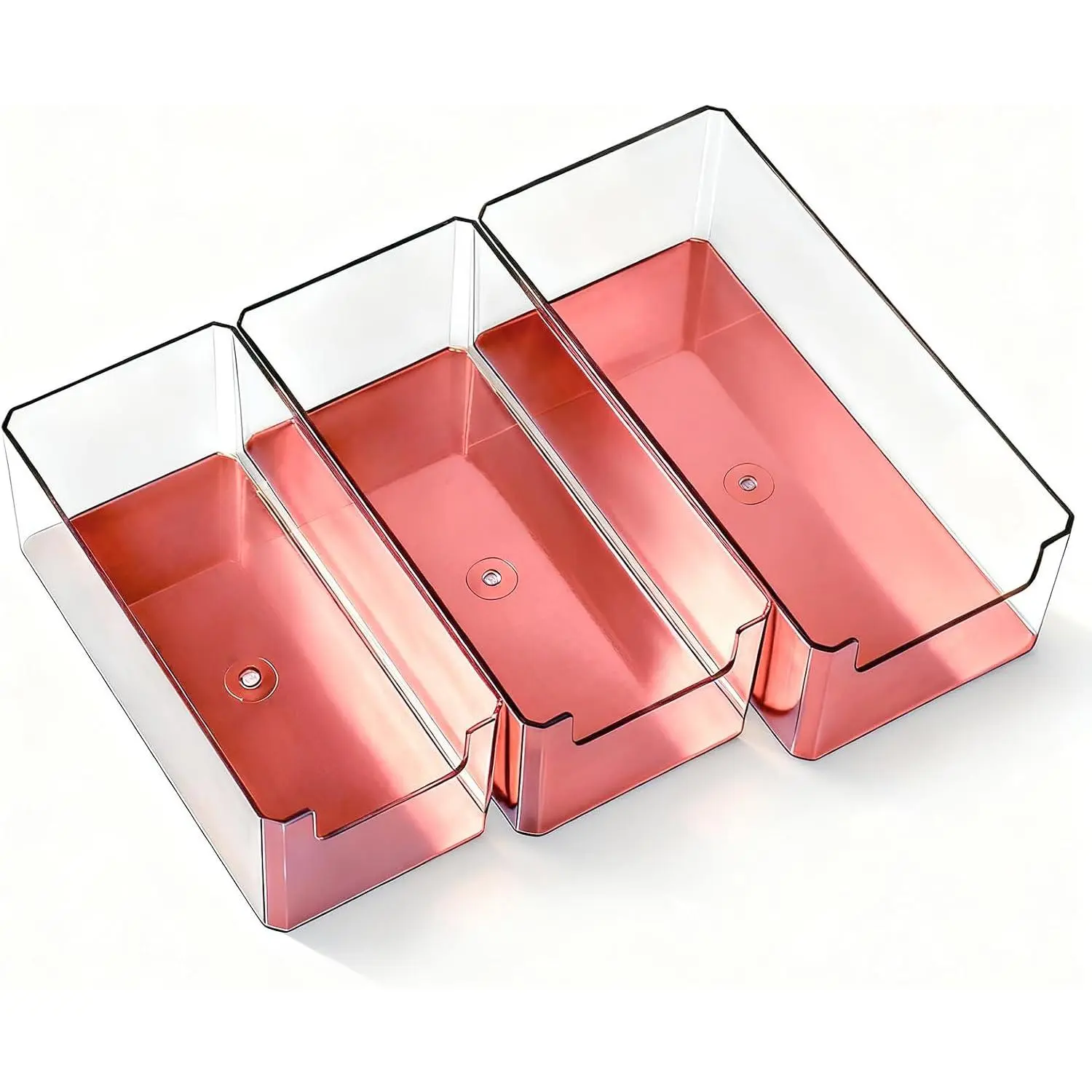 3 count Plastic Drawer Organizer, 3 Sizes Desk Drawer Divider Organizers and Containers for Makeup, Jewerly, Kitchen drawer organizers, Bedroom, Bathroom, Office  for storage(Rose )