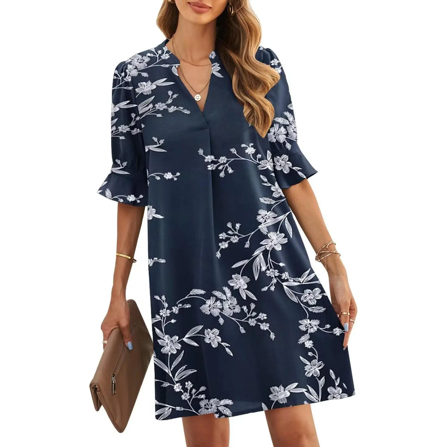 C-dark Blue White Flower