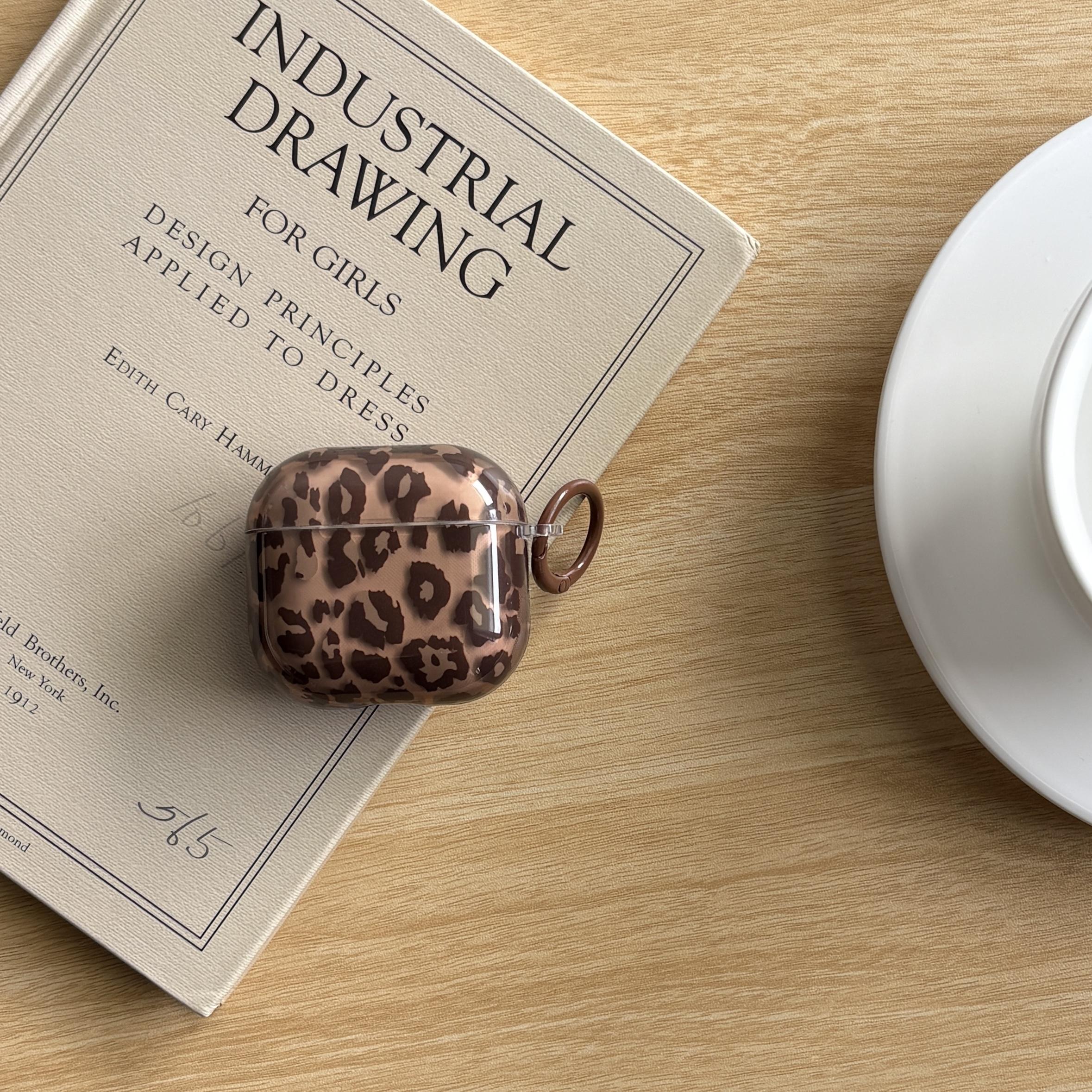 Autumn Retro Leopard Print Tiger Pattern Transparent Brown Earphone Case, Stylish Protective Cover Compatible with AirPods 1 2 3 4 Pro 2 Pro 3