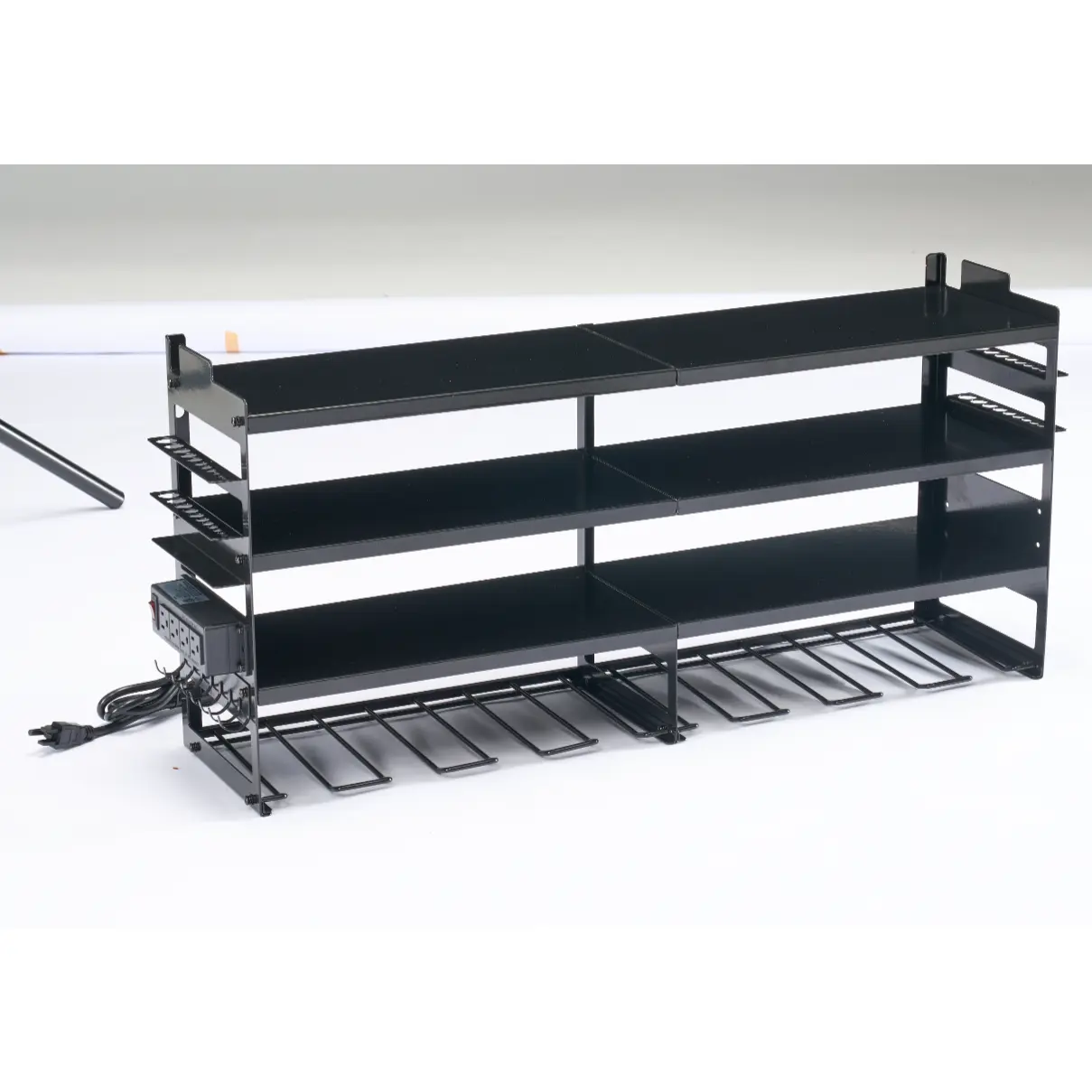 Heavy Duty Wall Mount Power Tool Organizer with Charging Station, 4,Tier Metal Garage Storage Rack Holds 600lbs, 8 Cordless Drill Holders & Battery Utility Shelf