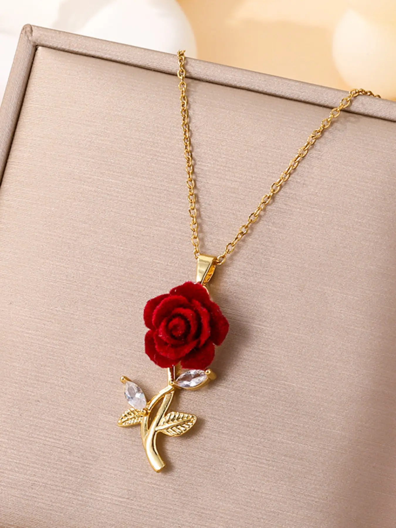 French Rose Pendant Necklace, Stainless Steel Lady Necklace, Elegant Lightweight Luxury, Daily Commute Valentine Gift Accessory