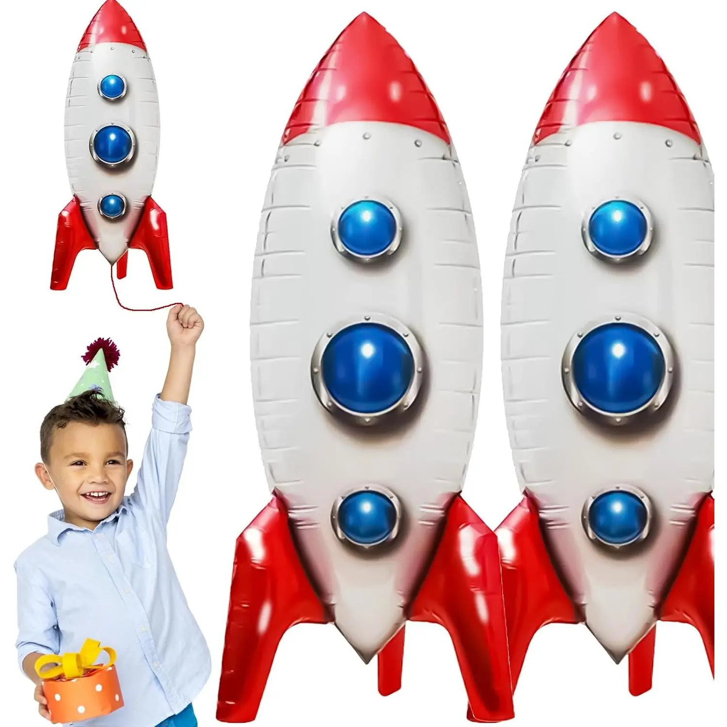 2 count Large Rocket Balloons 33Inch, Space Themed Party Decorations, 4D  Foil Galaxy Balloons for  Birthday,  Shower, Astronaut Theme Decor