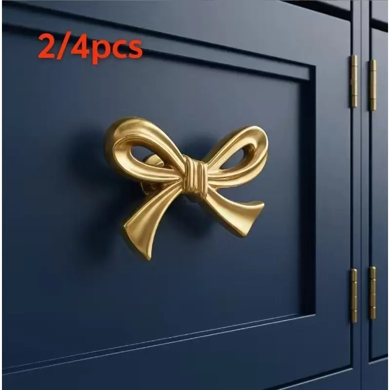 2/4pcs exquisite cabinet drawer decorations drawer alloy gold bow handle, French luxury single hole total handle creative personality bow rose European retro drawer door handle, Drawer Pulls