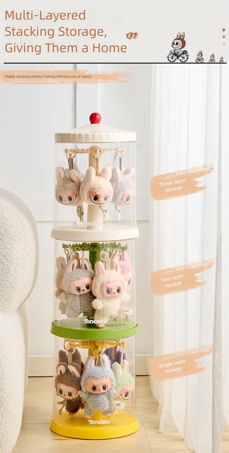 Rotating Blind Box Storage Display Rack - Dustproof Clear Cabinet for Pop Mart Labubu Figures & Collectible Models