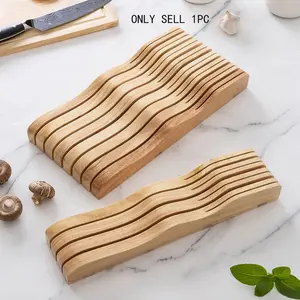 1pc Solid Wood Knife Storage Block, Home Kitchen Knife Rack, Wooden Knife Organizer, Easy Clean Drawer Sorter, Knife Holder