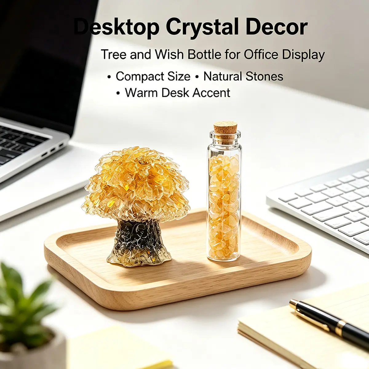 2pcs Resin Crystal Wishing Tree & Wish Bottle Set, Feng Shui Wealth Luck Charm, Amethyst Blessing, Citrine Money Tree, Desktop Decor