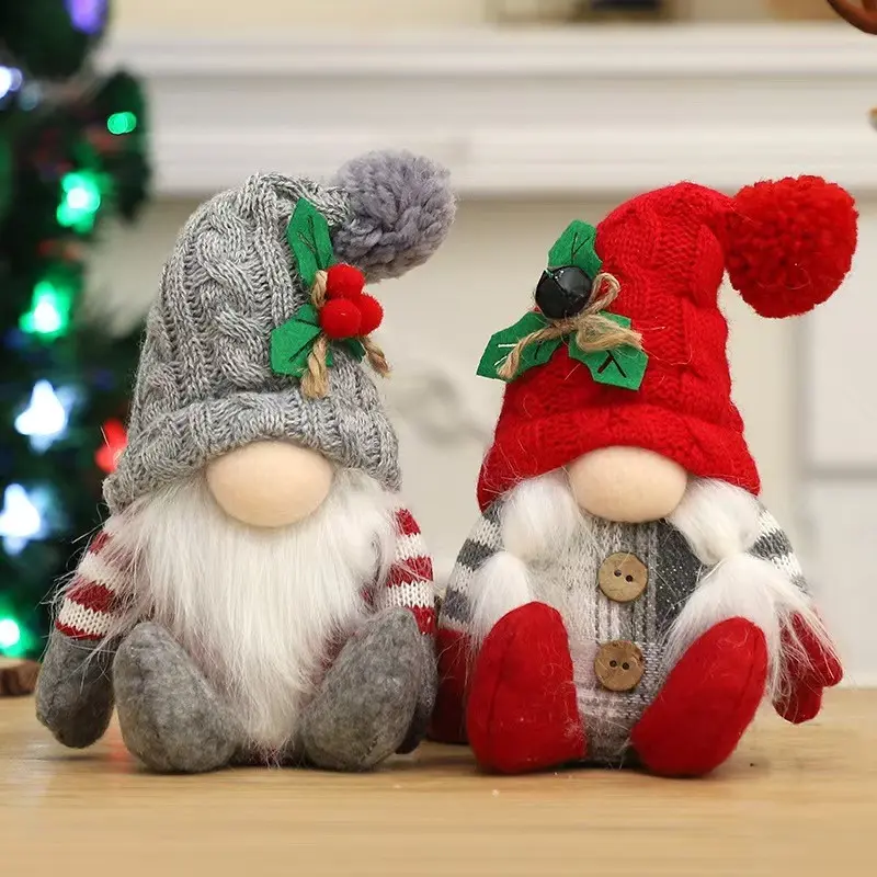 Christmas Knitted Pointed Hat Gnome Doll, Faceless Sitting Plush Ornament, Holiday Home Desktop Window Decor, Festive Decoration Item