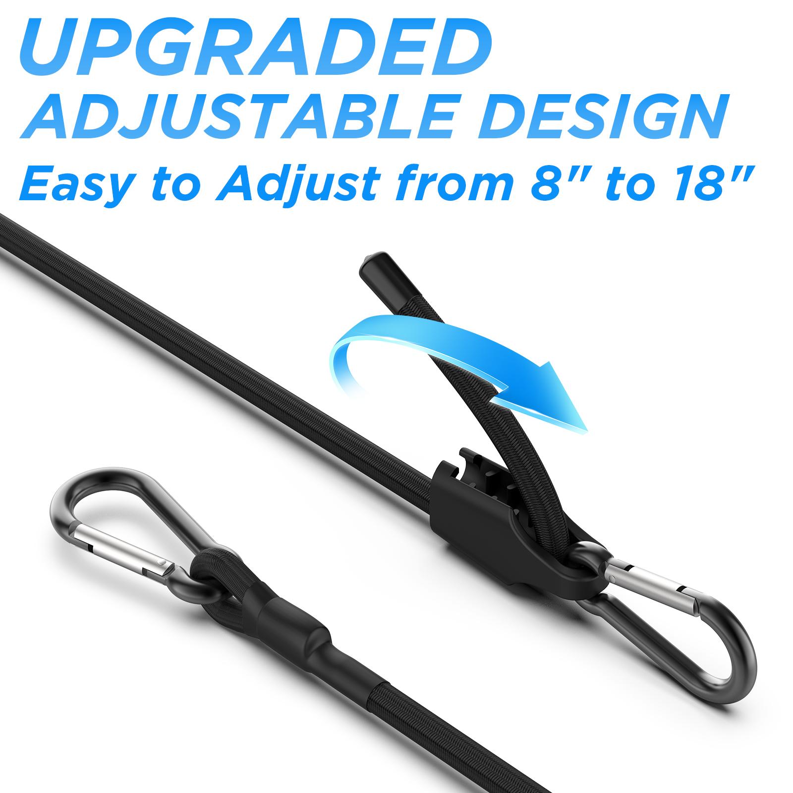 36 Inch Adjustable Bungee Cords with Carabiner Hooks, 4 Pack Heavy Duty Outdoor Super Elastic Bungee Straps Easily Adjust from 8" to 42" for Cargo, Bike, Luggage, Carts, Truck