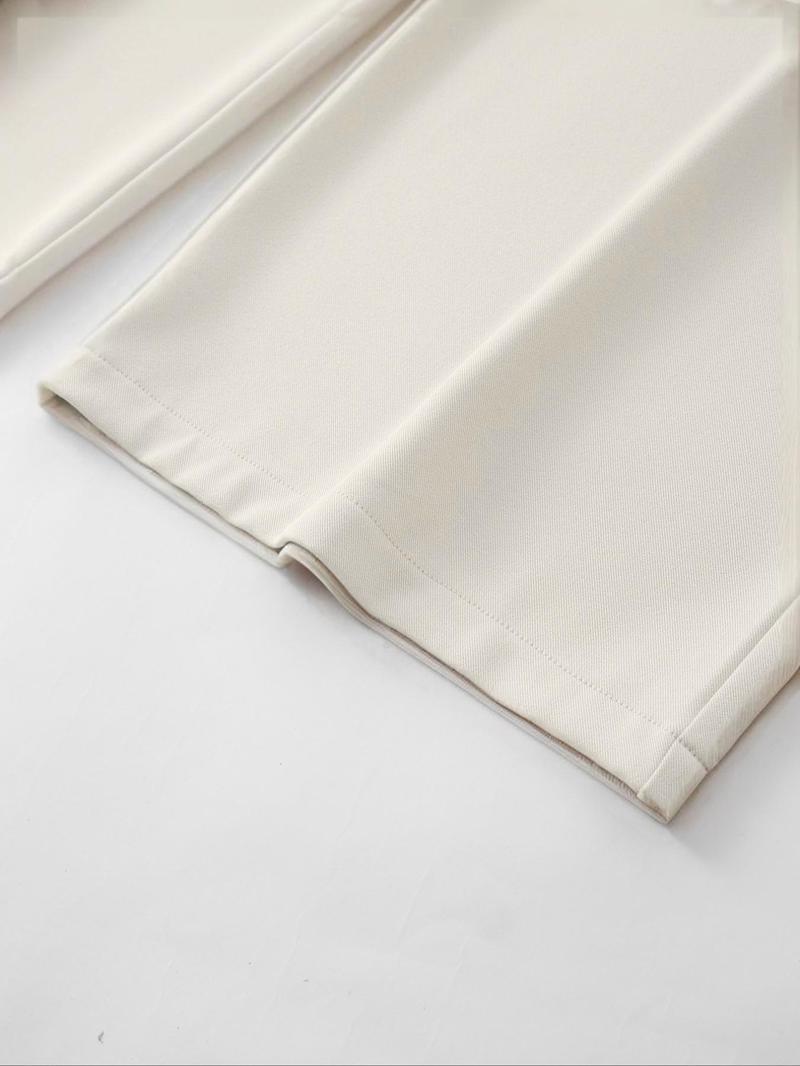 Women's Solid Pocket Straight Leg Pants, Elegant Fashion Casual Street Trousers for Work Office Business, Ladies Bottoms for All Seasons