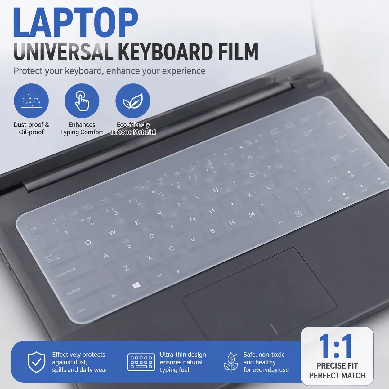 Universal Silicone Keyboard Cover for 12-14 & 15-17 Inch Laptops, Anti-Slip Dust Oil Proof Protector, Portable Removable Skin Enhances Typing Comfort, Multi-Functional Keyboard Guard