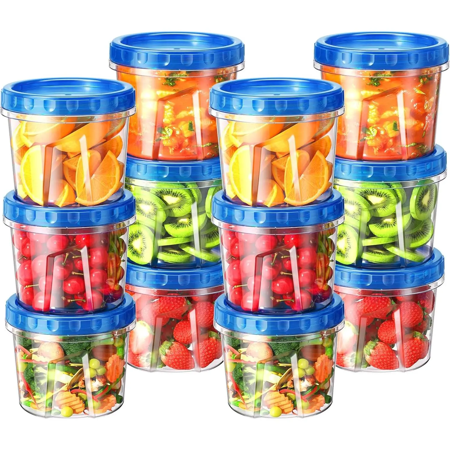 12 Pack-24 oz Freezer Storage Containers, Plastic Food Storage Containers with Twist Top Lids, BPA Free and Reusable Soup Containers with Lids, Leakproof/Microwave/Dishwasher Safe