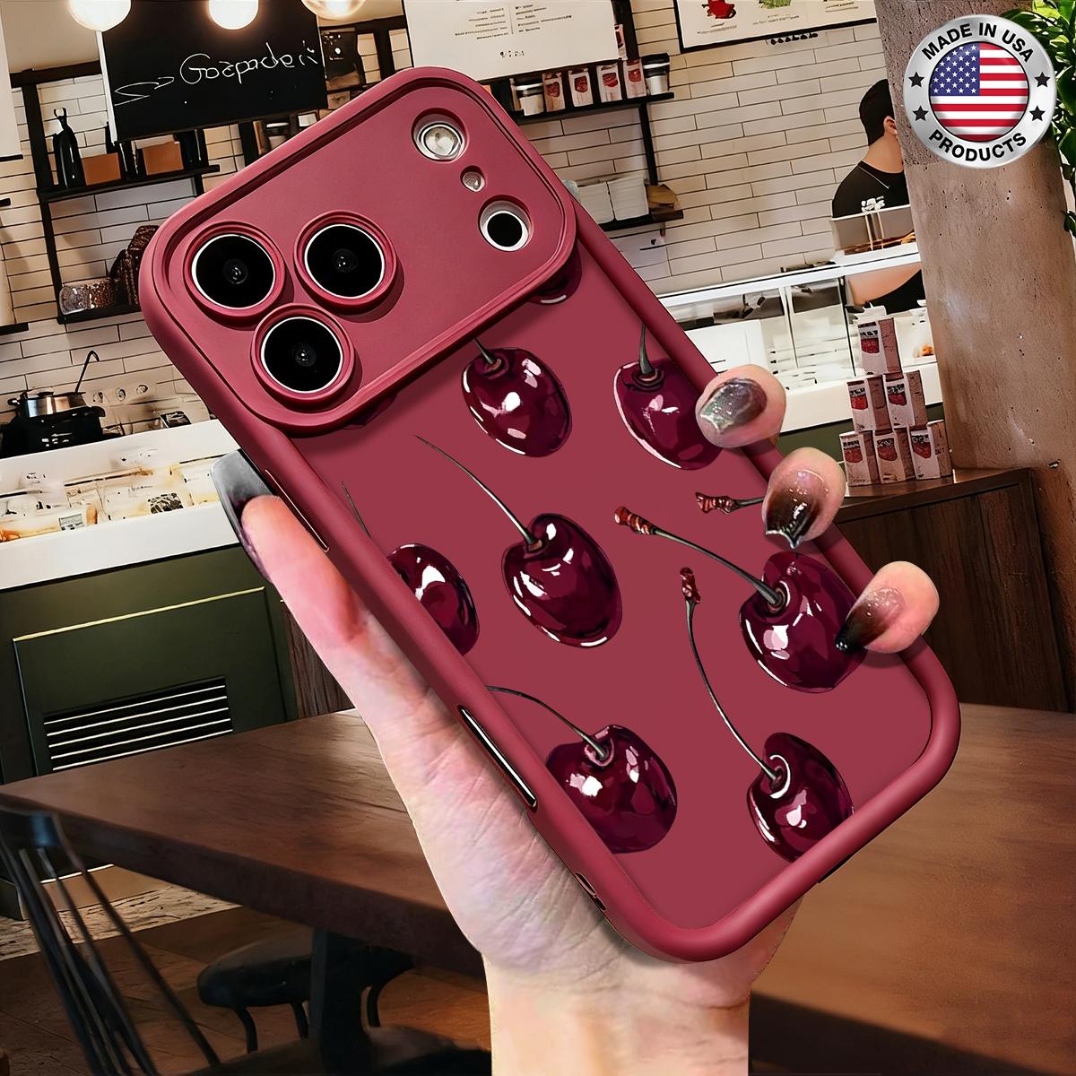 Cute Cherry Fruit Pattern Aesthetic Case for iPhone 17 16 15 14 Pro Max 13 12 11 XR XS Plus Air Slim Lightweight Shockproof Anti Drop Protective Durable TPU Cover