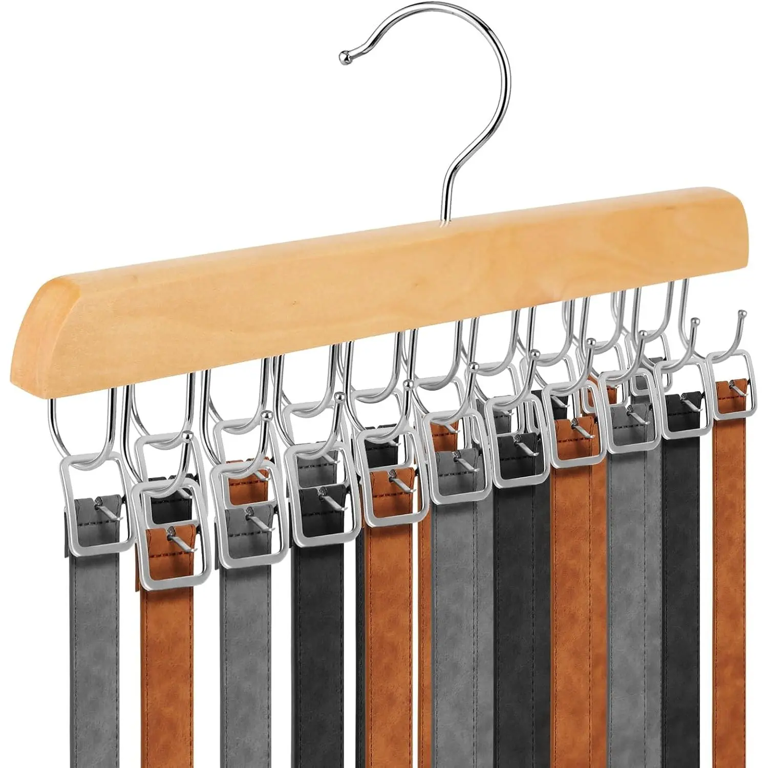 Belt Hanger for Closet,Belt Rack Organizer with 20 Hooks,360° Rotating Wooden Belt Holder for Storage Up to 60 Belts,Belt Keepers for Ties, Tops and Accessories