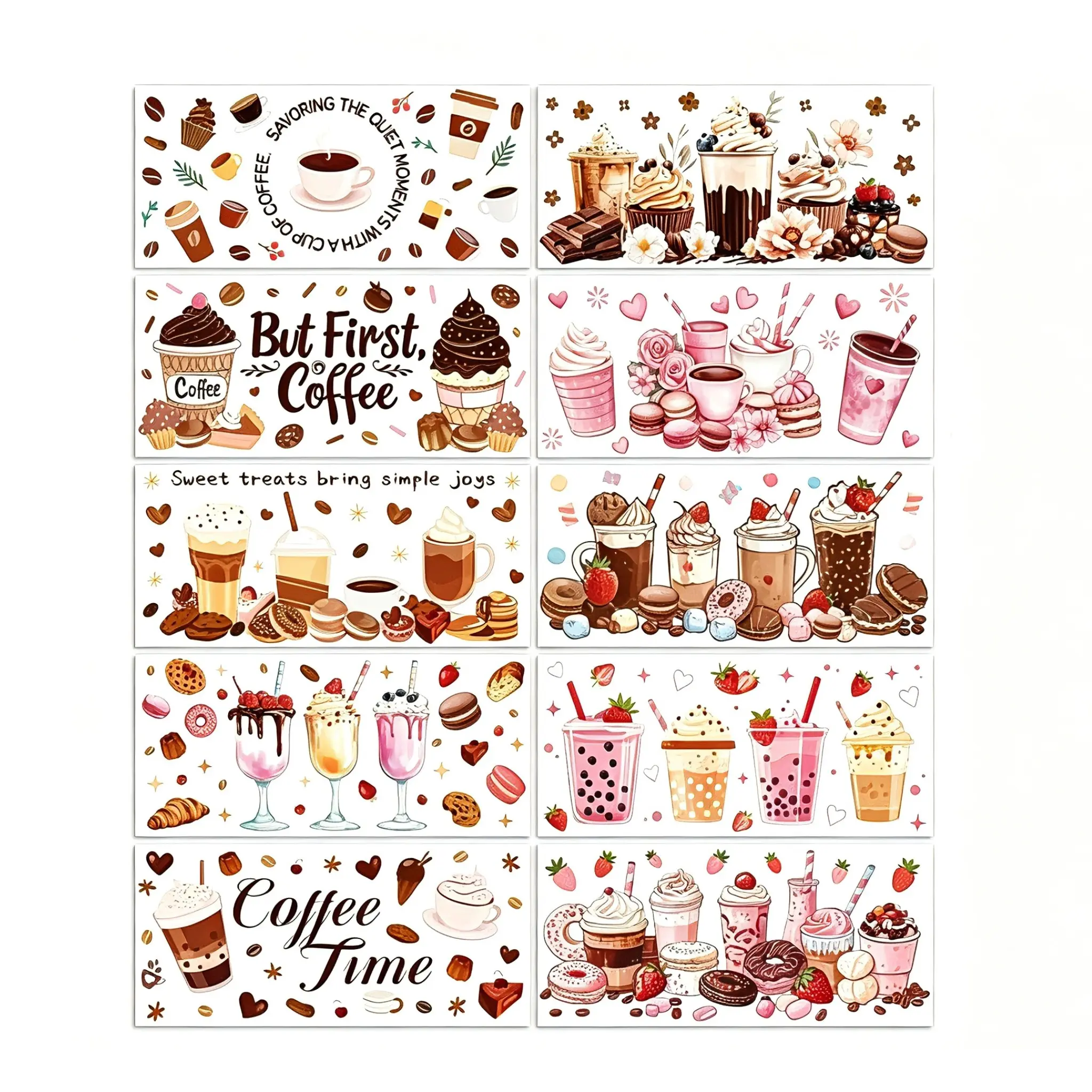 Rw-10 Pcs Coffee Drink Pattern Cup Stickers, American Retro Cute Design, Waterproof Durable Cuttable, Ideal for DIY Glass Cups, Mug Decoration