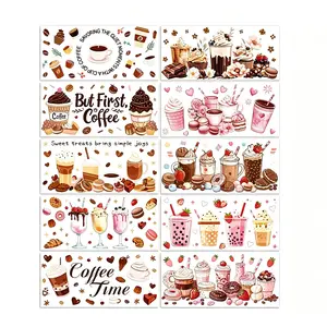 Rw-10 Pcs Coffee Drink Pattern Cup Stickers, American Retro Cute Design, Waterproof Durable Cuttable, Ideal for DIY Glass Cups, Mug Decoration