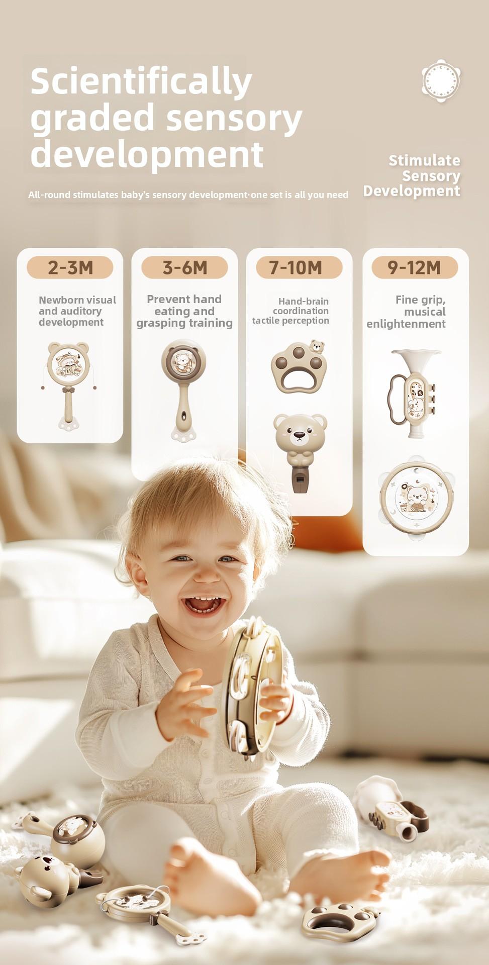 Children's Toys Music Drum Percussion Instrument Baby Tambourine Early Childhood Education Enlightenment Infant 0-3 Years Old 1 Handbell