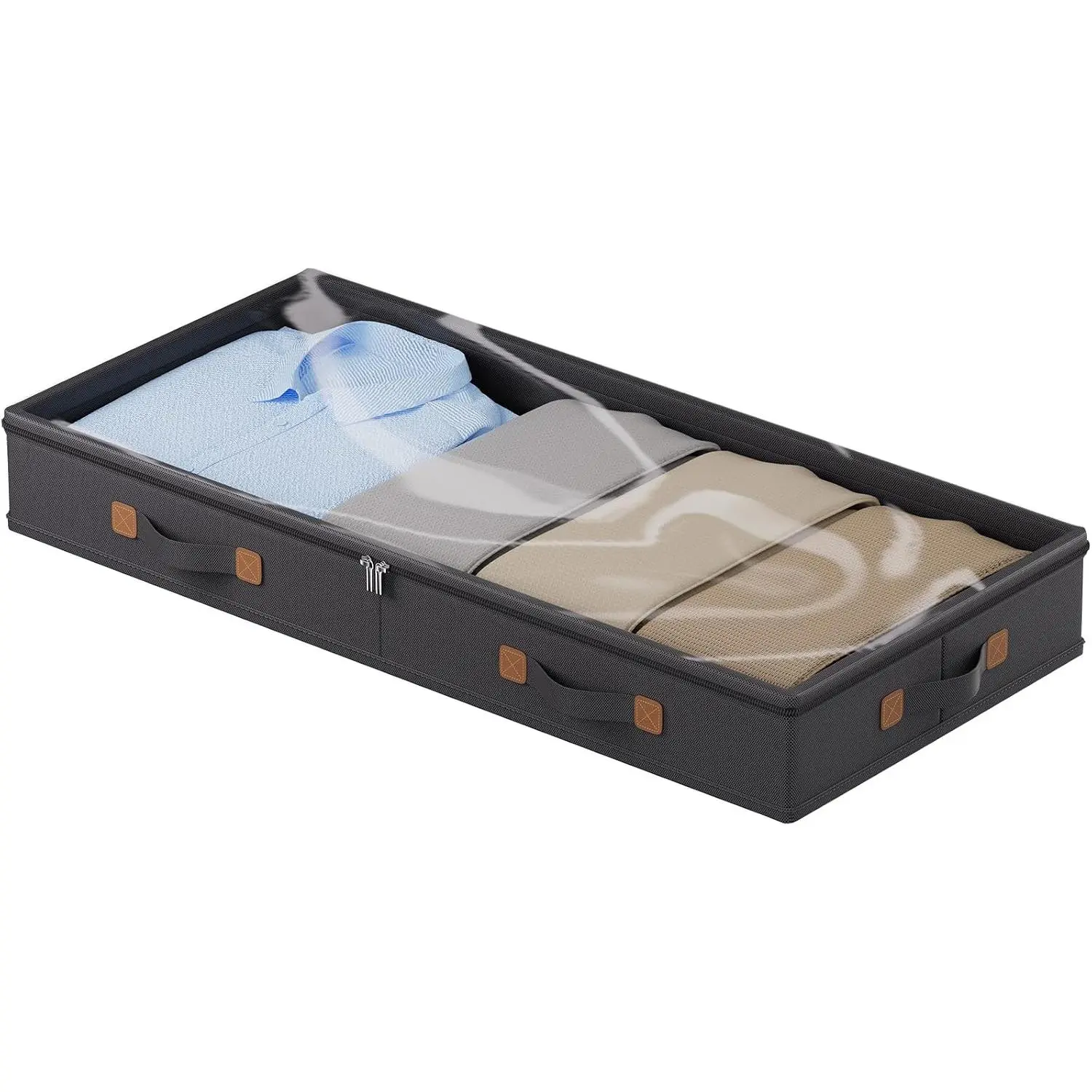 Under Bed Storage Container 3 Inches Low Profile Under-bed Organizer Bins Slim Under Couch Storage Box Ideal For Seasonal Clothes Blankets Towel Fabric (1, Black, 31.5 * 17 * 3in)