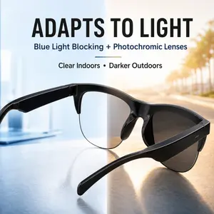 Photochromic Smart Audio Glasses Bluetooth 5.4 built in mic open ear 360 surround sound UV400 auto dark lenses anti blue light lightweight type c fast charge hands free voice assistant for driving workout office travel holiday tech gift for men women