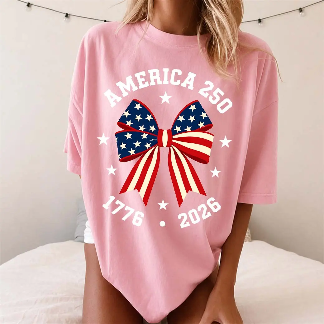 Women's Pure Cotton Short-Sleeve T-Shirt "U.S. 250th Anniversary Celebration Pattern, Particularly Ideal For Spring And Summer Wear. Featuring A Cool Graphic Design And A Classic Crew-Neck Cut, It Is Suitable For All Four Seasons.