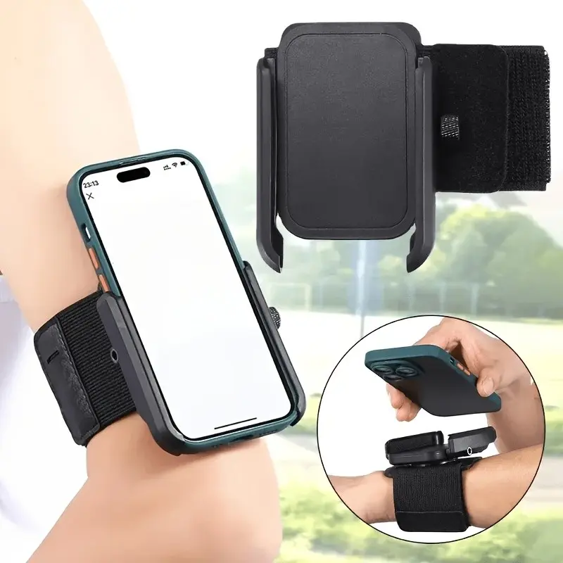 Phone Holder with Running Arm Band and Wrist Strap, 360° Rotatable, Compatible with Various Phone Models, Ideal for Fitness, Treadmill, Walking Pad, Hiking, Portable Phone Holder